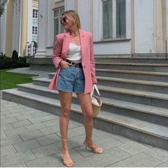 M ZARA Linen Blend Blazer Pink - Picture 7 of 12